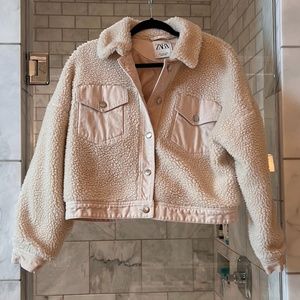 Zara Sherpa Ivory Jacket- Size Small